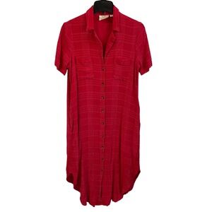 Maeve‎ by Anthropologie Aria Midi Red Gauzy Shirt Dress Button Down Medium